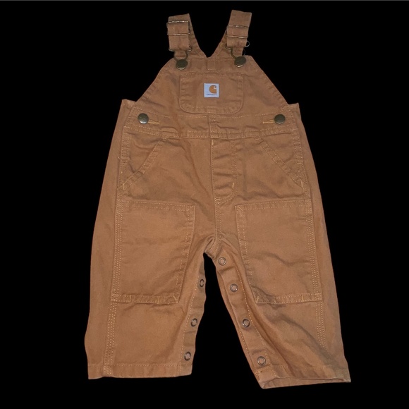 Carhartt Baby Infant Brown Overalls Bib Size 3M Duck Canvas Workwear Double Knee - Picture 1 of 9